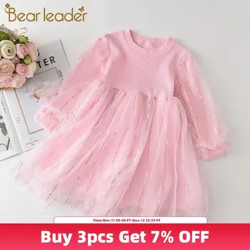

Bear Leader Girls Princess Party Dress 2020 New Autumn Fashion Kids Sweet Dress Baby Girl Knitted and Mesh Vestidos Cute Suits