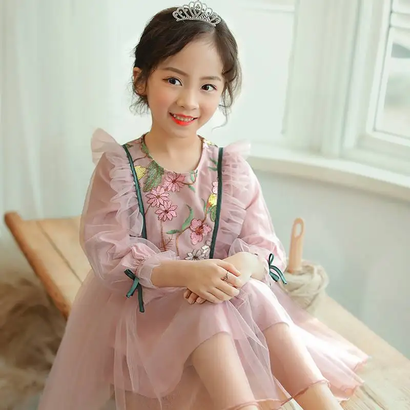pink Платье для маленьких девочек коллекция года, модная осенняя одежда для детей платья принцессы с длинными рукавами для девочек большие размеры 110-160 - Цвет: pink