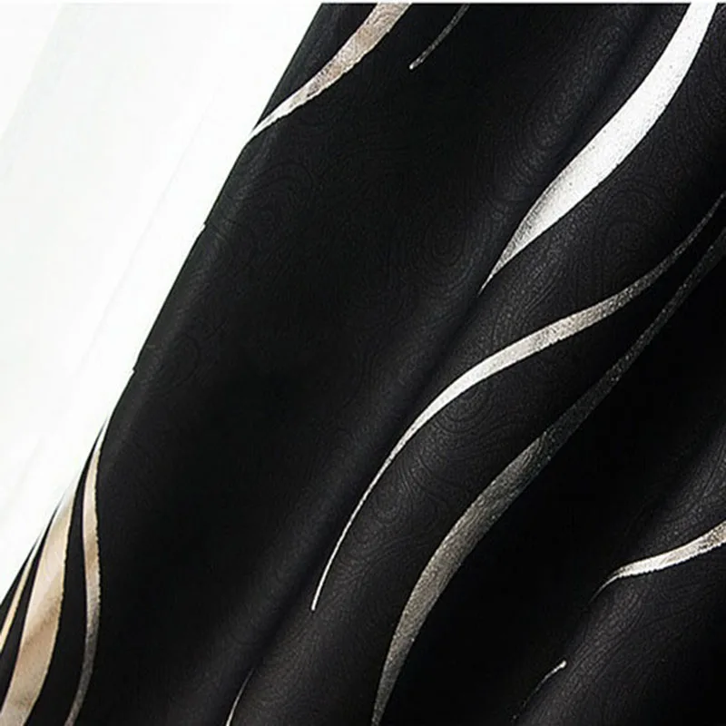 Silver Stripe Curtain For Living Room Bedroom Blackout Simple Pastoral Drapes JS61C