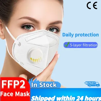 

FFP2 Mask Protective With Breathing Valve PM2.5 Anti-fog Strong 5 Layer Protection Anti dust Disposable Filter mascaras