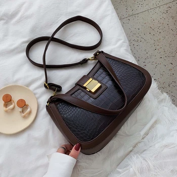 

Fashion Woman Shoulder Bag PU Leather Hobos Bag Stone Pattern Lock Black Luxury Handbags Women Bags Designer Bolsa Feminina sac