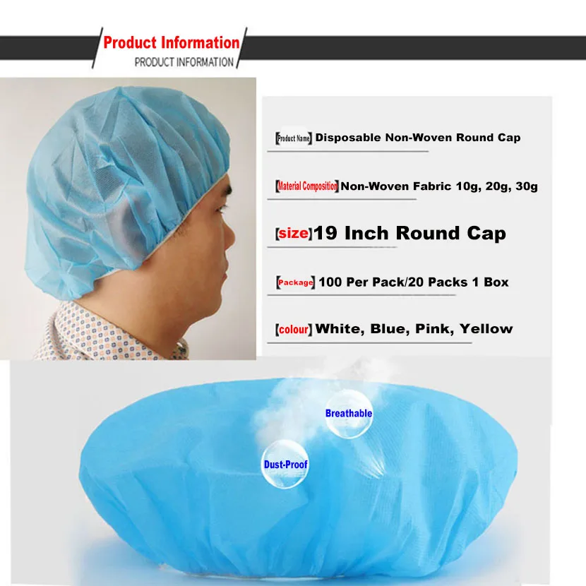 20 Pezzi Monouso In Tessuto Non Tessuto Cappello Da Cuoco Bagno Antipolvere A Prova Di Perda Di Capelli Officina Alimentare Salone Di Bellezza Copricapo - Foto 5