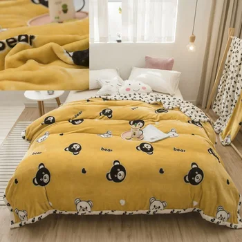 

Coral Fleece Blanket Home Winter Bed Sheet Throw for Sofa Car Thick and Soft Bedspread Cartoon Printed Adult Kids Queen King