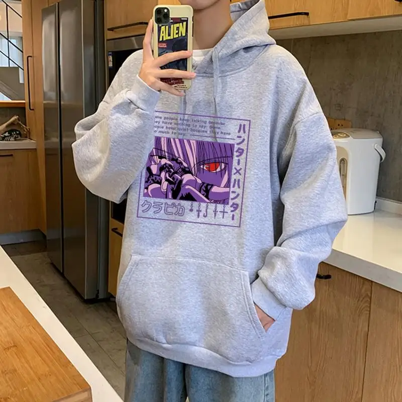 Anime Hunter X Hoodie Men/Women Casual Long Sleeve Oversized Sweatshirt Manga Kurapika HxH Devil Eye Print Pullover Tops | Мужская