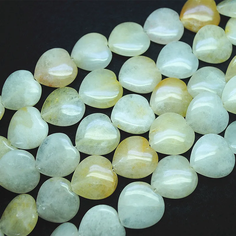 

10PCS Nature Yellow Jade Stone Loose Beads Strings Heart Shape 20mm For Women Bracelets Making Jewelry Findings So KU