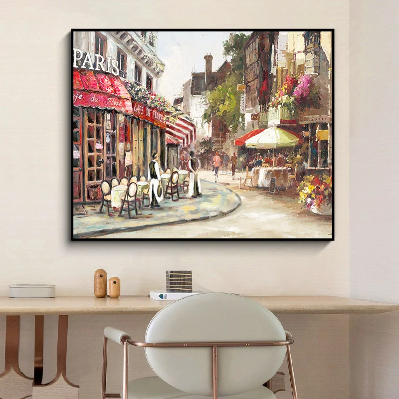 Paris City Street Landscape Painting Printed on Canvas