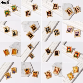 

2020 Oil Painting Portrait Lady Duke Mona Lisa Vincent Van Gogh Gold Stud Earrings Fashion Jewelry For Women Factory Wholesale