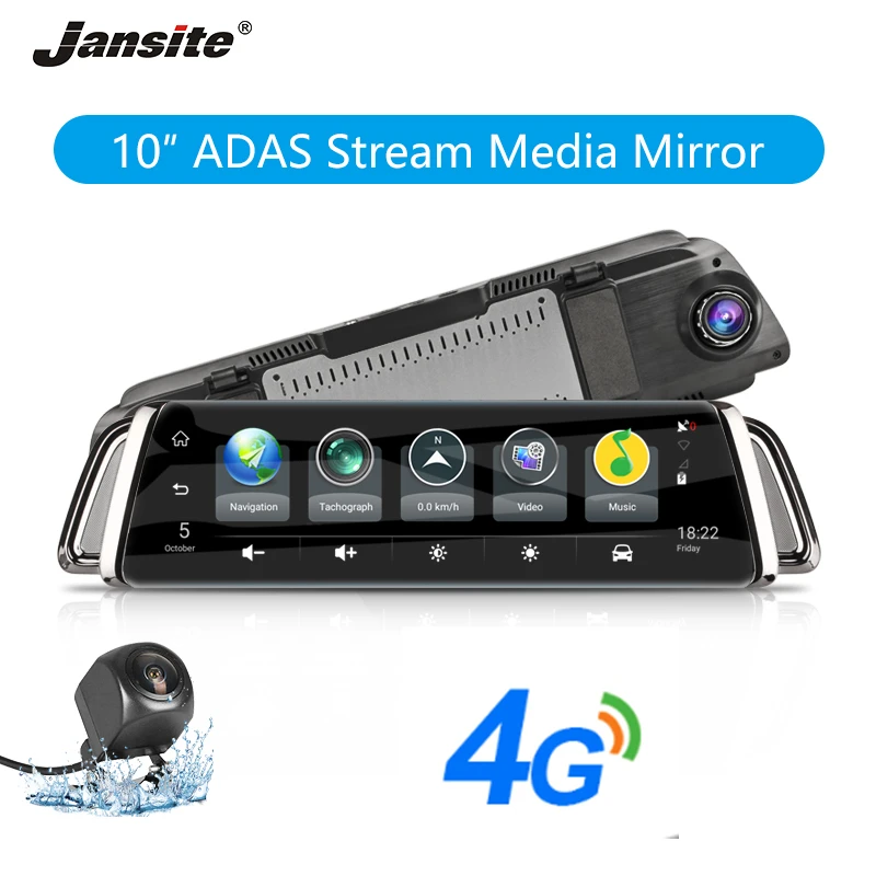 

Jansite 10" Touch Screen 3G 4G WIFI Smart Car DVR Android Stream Media View Mirror Dual Lens reverse image GPS Navigation ADAS