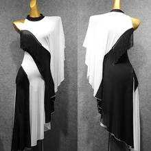 Осеннее платье для латинских танцев женское черное и белое платье для соревнований с бахромой платье для сальсы VDB913