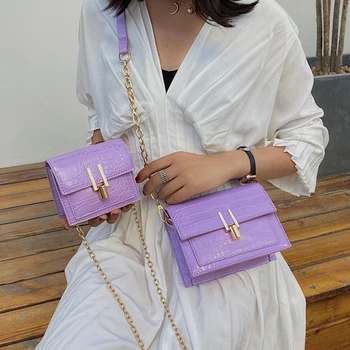 

Vintage Alligator Pattern Women Crocodile Leather Totes Ladies Elegant Chain Shoulder Bag Fashion Messenger Handbag Women's 2020