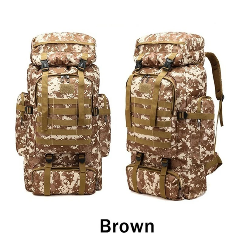 Brown 80L водонепроницаемый Камуфляжный тактический военный рюкзак армейский походный кемпинг рюкзак дорожный рюкзак для спорта на открытом воздухе альпинистская сумка - Цвет: Brown
