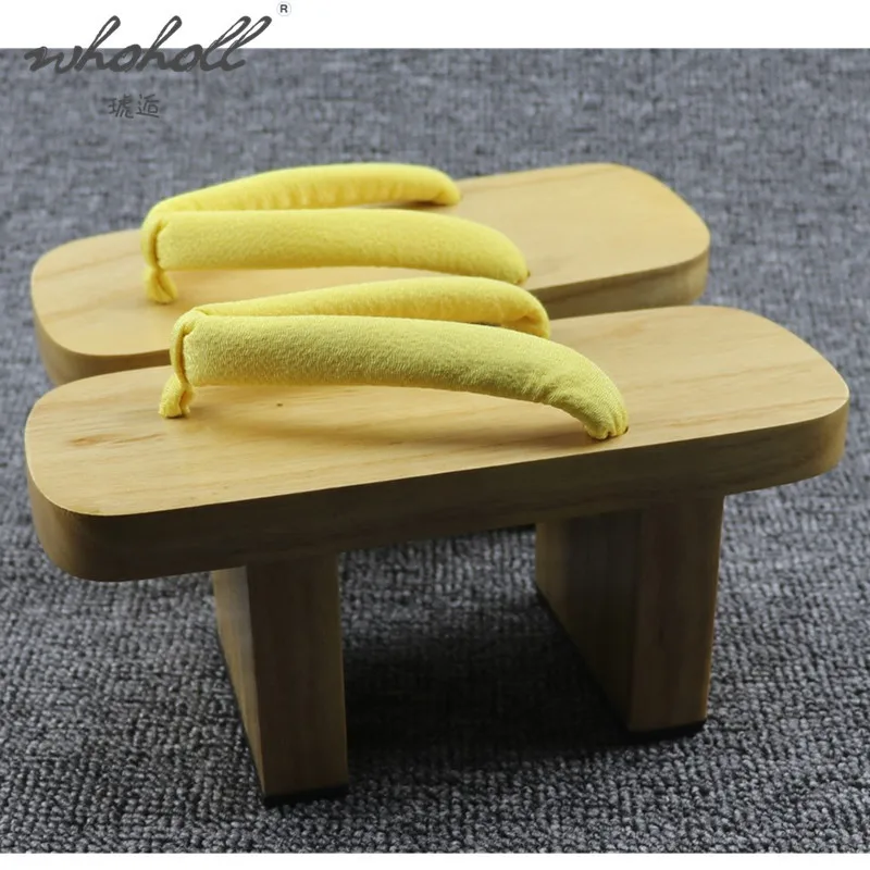 Japanese Geta Wooden Clogs Mononoke Cosplay Clogs White Wood High Two Teeth Yellow Belt 10cm Heel High Flip Flops cosplay shoes