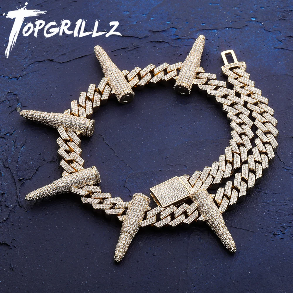 TOPGRILLZ новое 14 мм кубинское ожерелье в форме пули с заклепками цепочка полное AAA + CZ