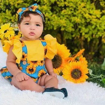 

3-18M Baby Girl Clothes Ruffle Sunflower Print Backless Romper 2020 New Summer Infant Clothes bebes