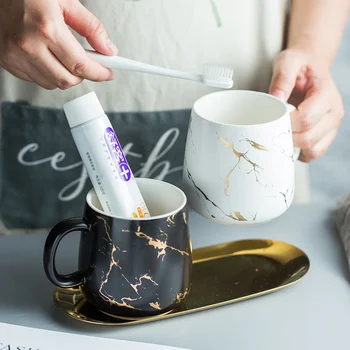 

Fashion Marble Texture Bathroom Set Tray Ceramic Mouthwash Cup Couple Ceramic Mugs Toothbrush Cup Washing Cup Dental Home Gift