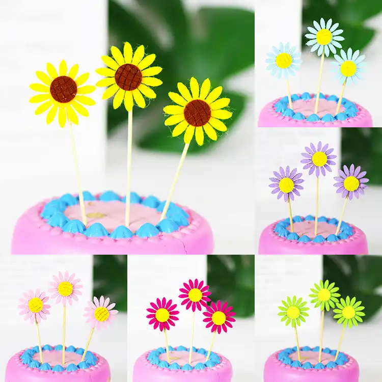 Decoration De Gateau D Anniversaire Fleurs De Soleil 3 Pieces Petites Paquerettes Garniture De Cupcake Drapeaux Pour Fete D Anniversaire Pour Bebe Aliexpress