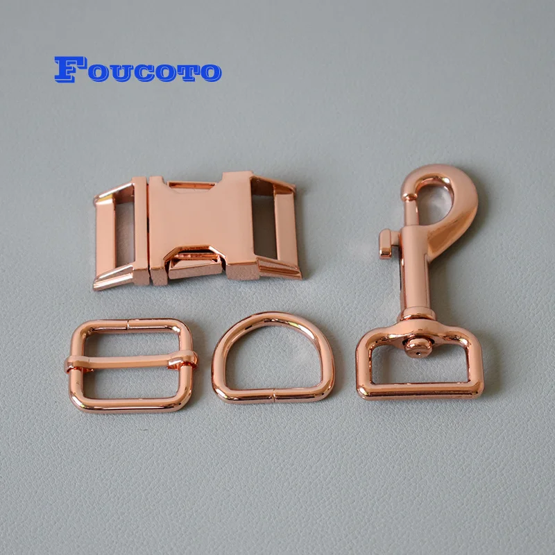 

50 sets/lot Metal release buckles D rings adjuster 25mm for dog collar leash puppy rope clip buckles DIY sewing accessories