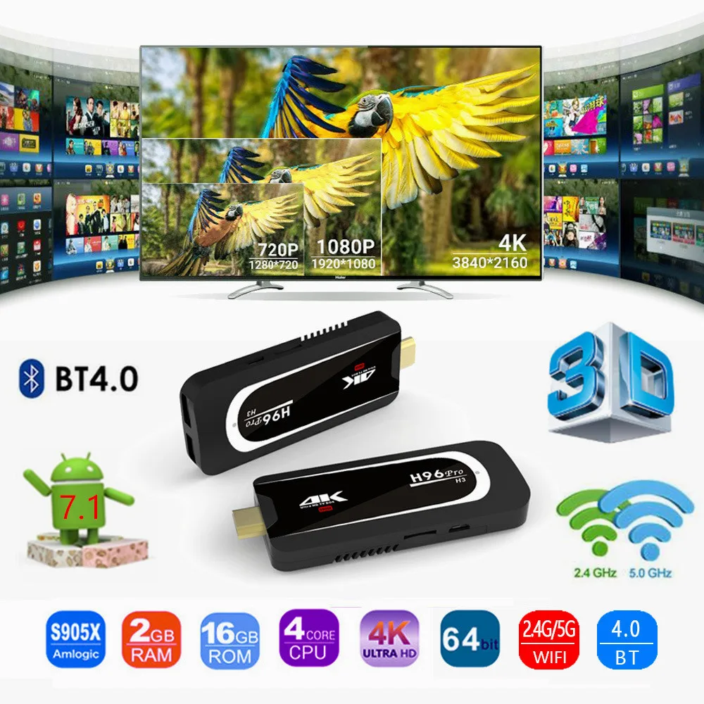 H96 Pro H3 2G/16G Android 7 1 ТВ коробка донгл Amlogic S905X 2 4G/5G Wi Fi BT4.0 4K HD мини ПК Смарт медиа