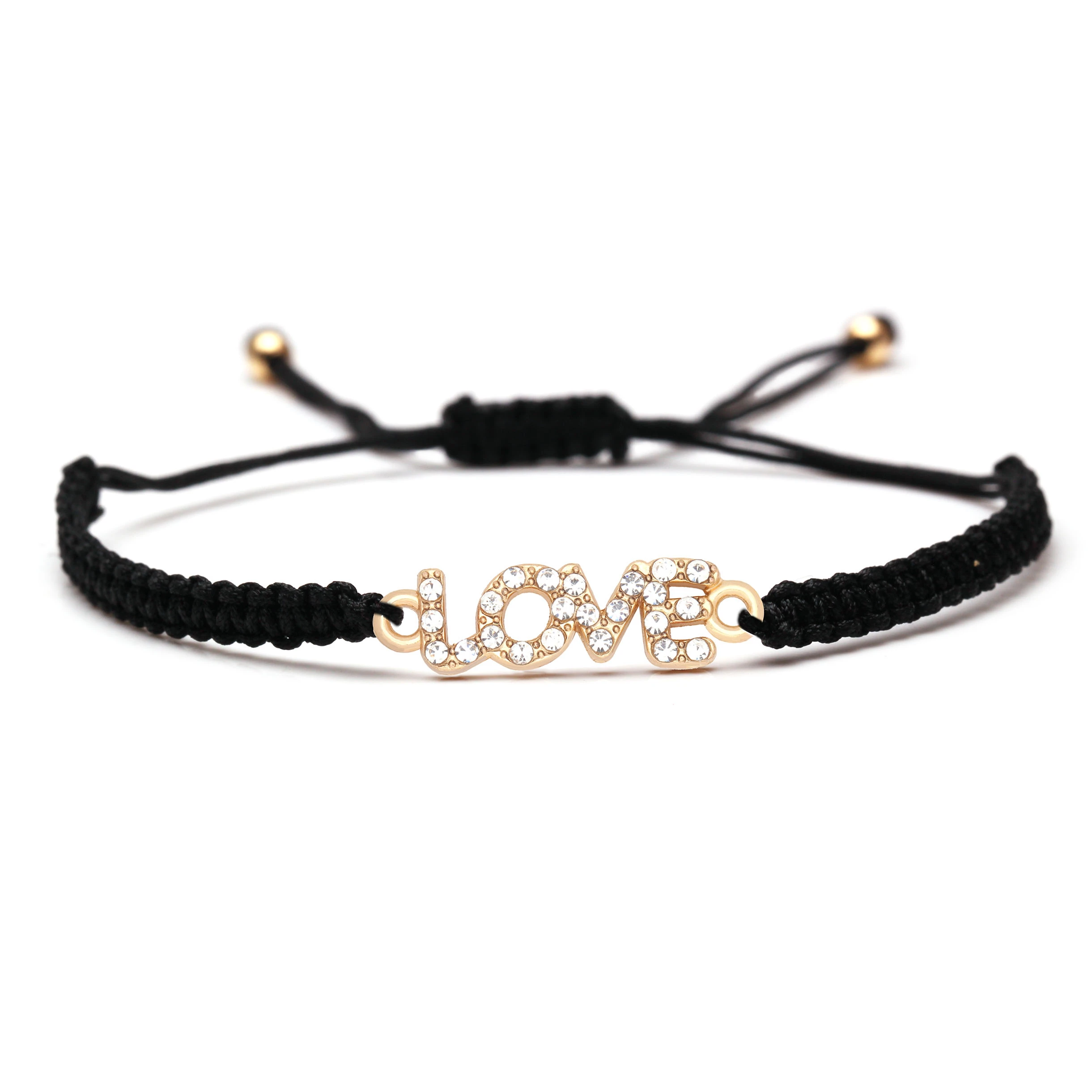 Pulseras de macramé con abalorios para hombre y mujer, pulsera trenzada de cuerda negra Simple, con de strass novedad de 2019| Pulseras de amuleto| -