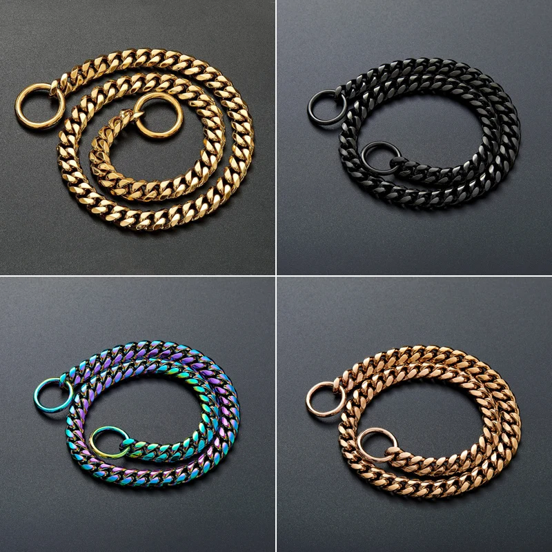 

10mm Stainless Steel Gold Dog Chain Choke Chain Luxury Large Dogs Collar Cuban Necklace Slip Training Dog Collar for Pitbull