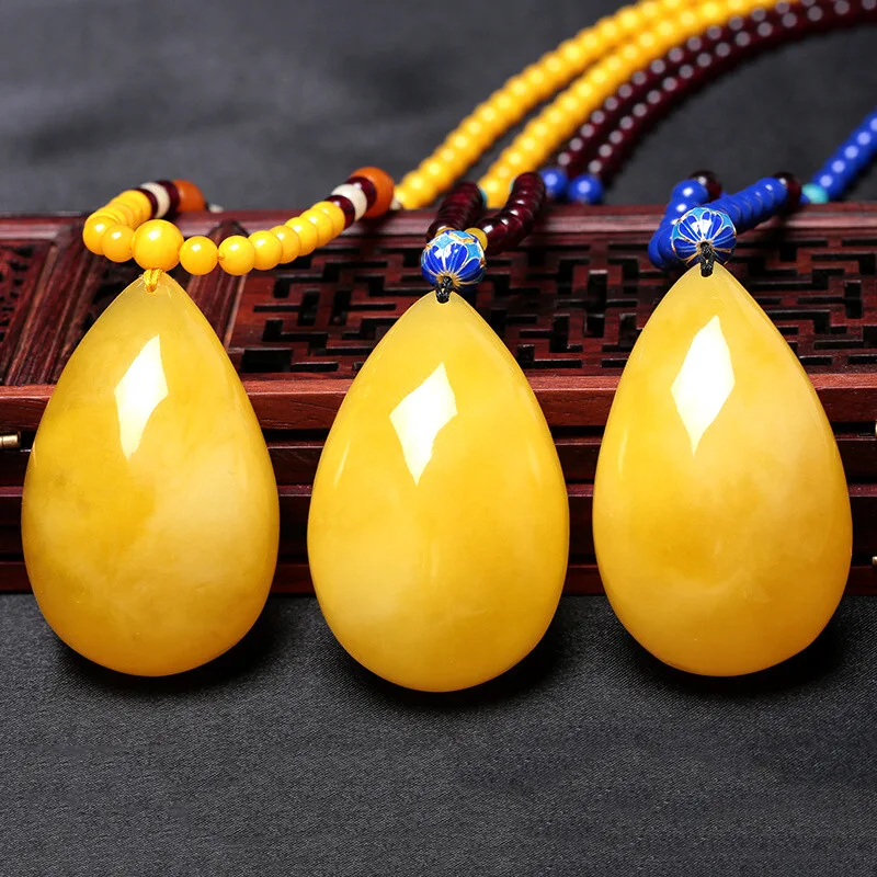 

Fidelity Chicken Yellow Ambrum Beeswax Necklace Rough Stone Old Beeswax Sweater Chain Pendant Beeswax Water Droplet Pendant