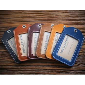 

Vertical Style Leather ID Card Badge Holder Case with Neck Strap Lanyard