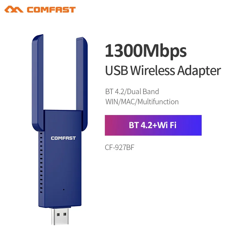 Comfast CF-927BF 1300 Мбит/с 5 ГГц BT 8 1 беспроводной USB адаптер Ethernet 2 * 3dbi антенна