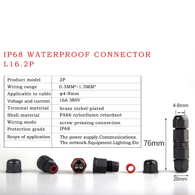 IP68 Waterproof Connector 2 Pin 3 Pin 4 Pin 5 Pin Electrical Terminal Adapter Wire Connector Screw Pin connector LED Light pin L16  2p