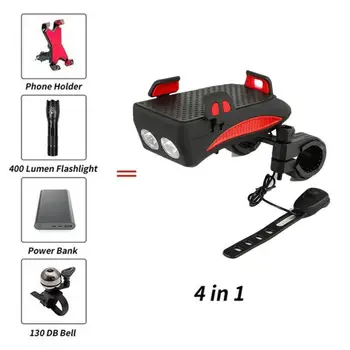 

Multifunction LED Bicycle Light Mobile Phone Bracket Riding Front Light Speaker USB Charger Bike Horn Handlebar Phone Holder
