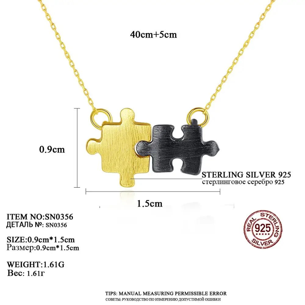 Gem&Time Friendship Sterling 925 Silver Pendant necklace Mens womens couple puzzle Best friend jigsaw necklace jewelry SN0356