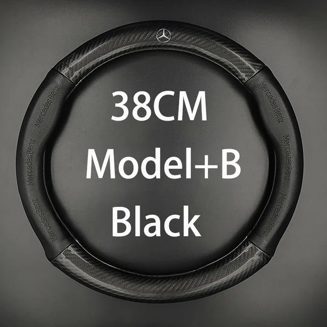 Carbon Fiber Cow Leather Car Steering Wheel Cover Accessories Fit Mercedes Benz ClassA W176 W169 B W245 C W205 W204 W203 C300 Model B-Black