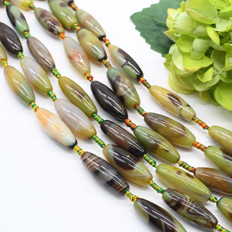 2strands / lot Natural oval agate olive smooth surface stone pattern loose bead For Woman DIY Necklace Bracelets Jewelry Making