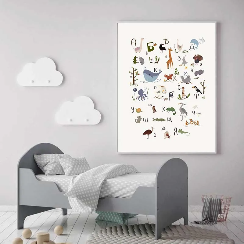 Russian-ABC-Alphabet-Wall-Art-Poster-Baby-Nursery-Animals-Letter-Canvas-Painting-Language-Educational-Picture-Kids