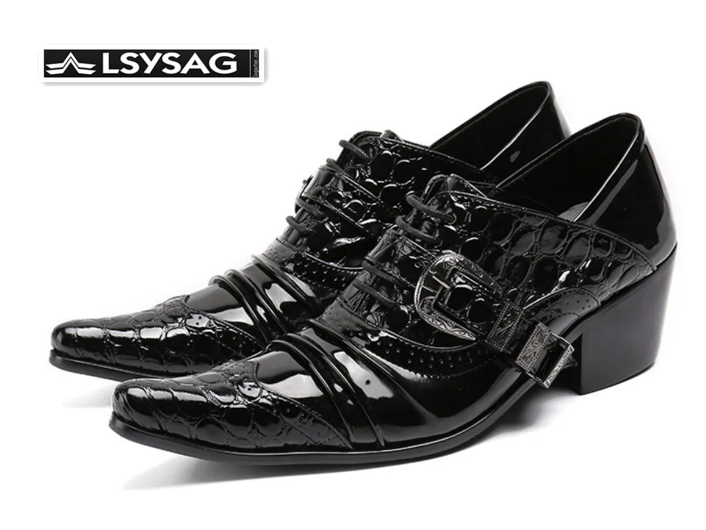 

British Style Height Increasing Men Oxfords Shoes Black Patent Leather Pointed Toe Dress Shoes Business Brogues
