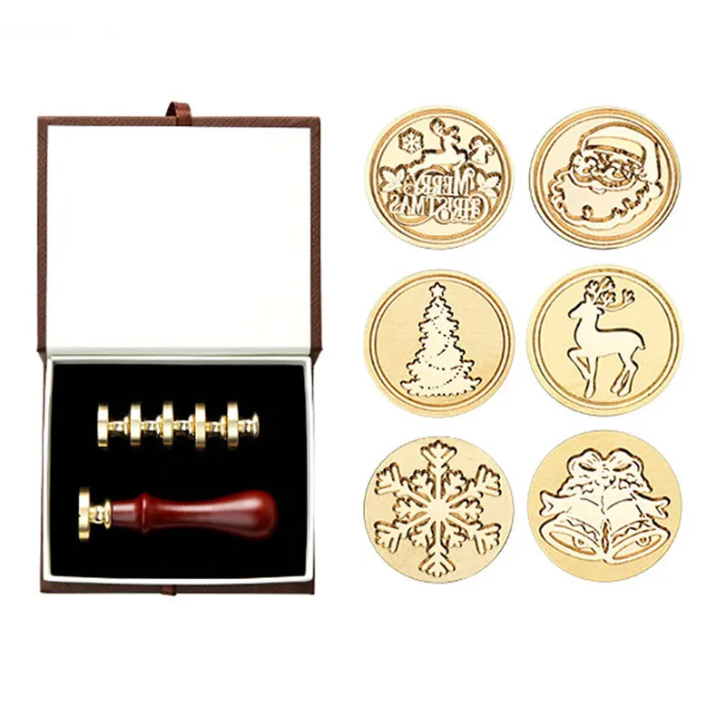 

Custom Seal Stamps Envelope Sealing Wax 1+5 Copper Head Set Wedding Invitation Christmas Wax Seal DIY Crafts Making Wax Print