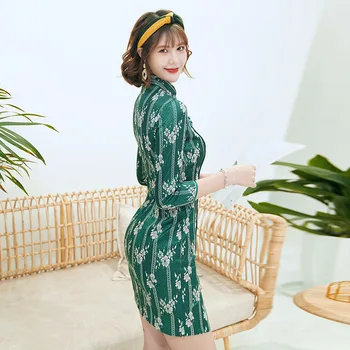 

Green Lace Chinese Traditional Style Cheongsam Elegant Women' s Handmade Button Dress Sexy Mini Qipao Size S-3XL