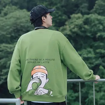 

Cartoon printed large size couple sweatshirt long sleeve round neck loose casual pullover men's autumn and winter shirt