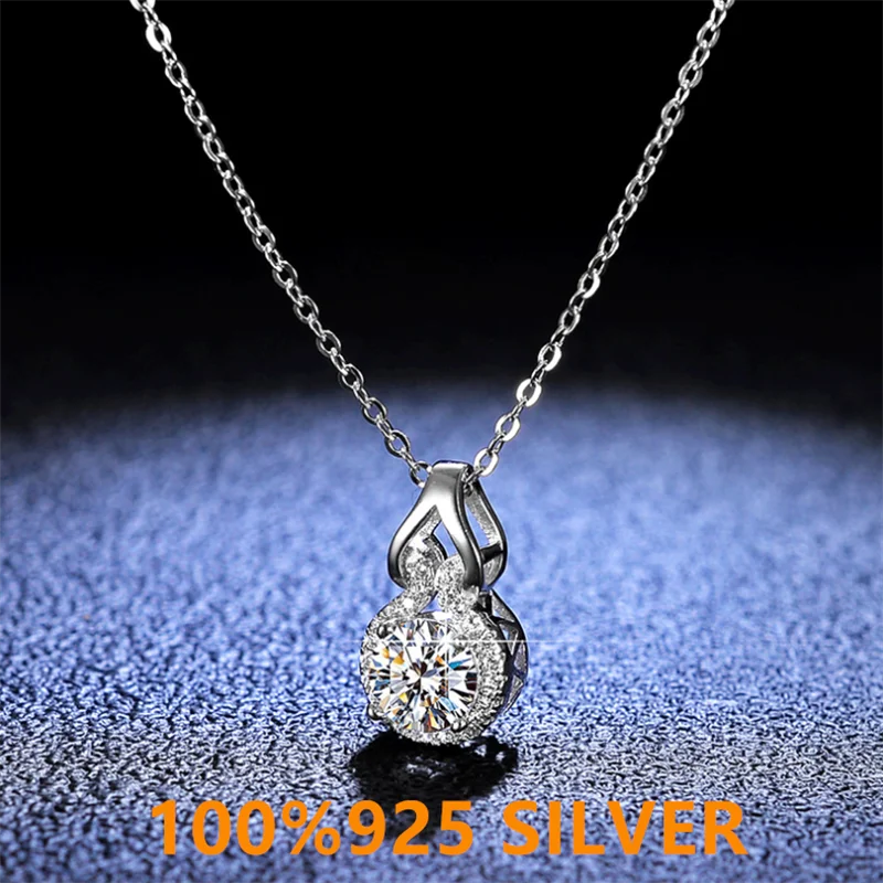 

1 Carat Real Moissanite Pendant Necklace For Women Top Quality 100% 925 Sterling Silver Wedding Party gourd Fine Jewelry