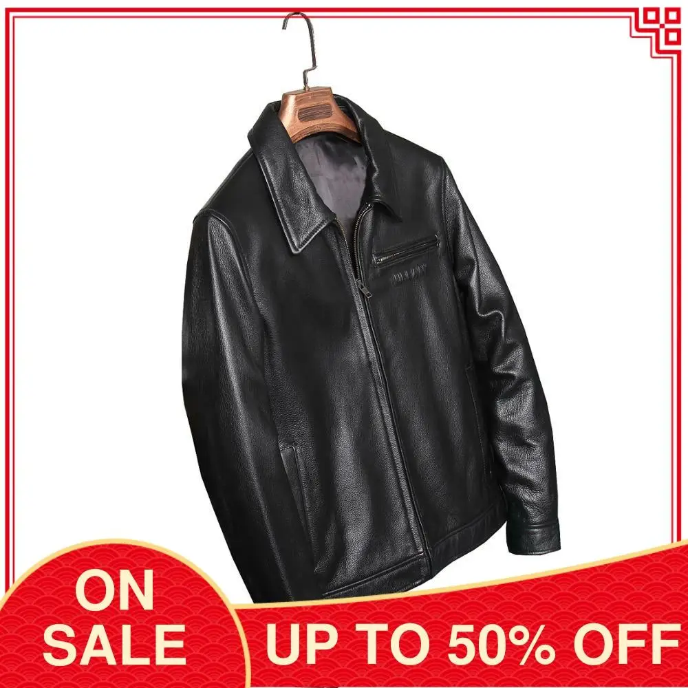 

2020 Black Casual Style Leather Jacket Men Plus Size XXXXL Genuine Cowhide Russian Spring Slim Fit Leather Coat FREE SHIPPING