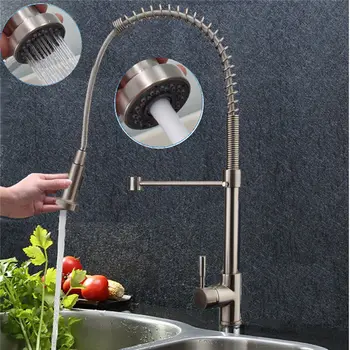 

Xueqin 360 Degree Rotation Pull Out Kitchen Faucets Brushed Nickel Finished Single Handle Tap Spout Water Mixer Tap Deck Mounted