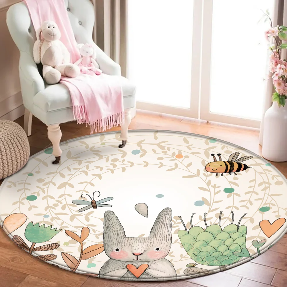 Baby play mat round children carpet simple animal rabbit bee pattern children flannel carpet baby hand print carpet 5
