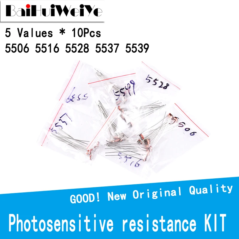 50PCS/LOT LDR Photo Light Sensitive Resistor Photoelectric Photoresistor Kit 5Values*10Pcs GL5506 GL5516 GL5528 GL5537 GL5539 10pcs ps2501 4 ps2501 optocoupler 4 way photoelectric isolator ps2501 4 straight into the dip 16 foot integrated circuit