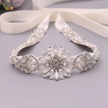 

TOPQUEEN Bridal Belts Dresses Bridal Belt with Pearl Silver Rhinestone Sash Opal Bridal Belt for Dresses Strap Pearls S408