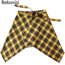 Хип-хоп ленты клетчатые шорты модные уличные повседневные шорты юбки художественная и художественная ступенчатая загрузка подол фартук брюки