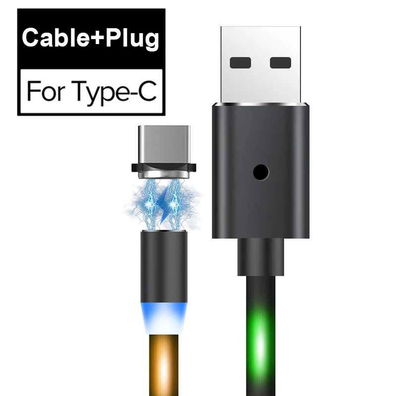 Магнитный светодиодный USB C Micro USB кабель для samsung S10 S9 type-c зарядная Зарядка 1 м магнитное зарядное устройство usb type C кабели - Цвет: For Type-c Cable