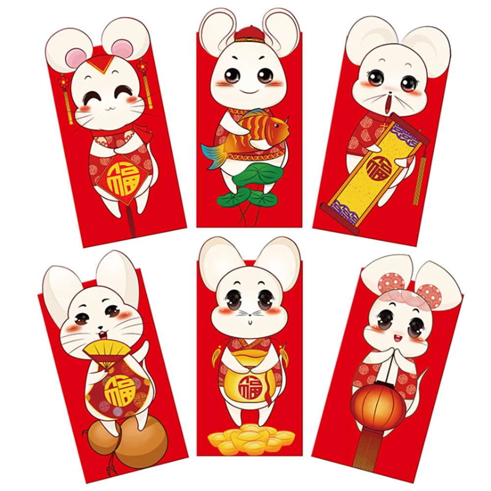6 шт китайские конверты для денег Hong Bao, подарок на год, пакеты для денег на год, свадьбу - Цвет: 2