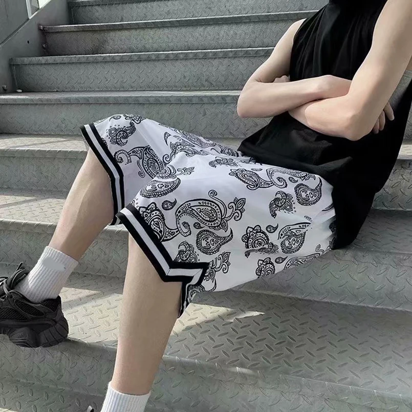 HipHop Shorts Men Bandana Oversized Loose Drawstring Summer Short Man Hip Hop Straight Casual Beach Short Pants 2023