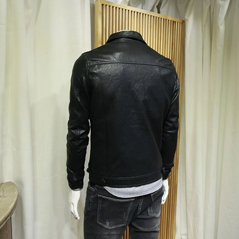 

Mens Pu Leather Jacket Spring Autumn 2020 Black Slim Biker Jacket Top Quality Fashion Street Style Punk Single Breasted Coat
