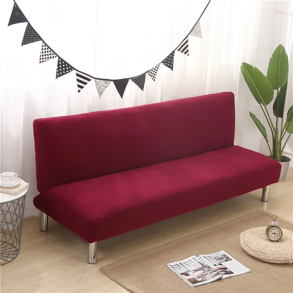 Wine red 160-190cm 1 комплект все включено складной стрейч сплошной цвет чехол для дивана протектор чехол без подлокотников покрывало для дивана - Цвет: Wine red 160-190cm