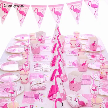 

Pink Flamingo Party Disposable Tableware Hawaiian Luau Party Decor Paper Plate Cup Napkin Wedding Decoration Birthday Supplies